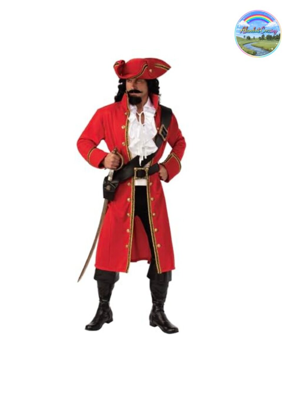 Pirate Captain Costume Long Coat Shirt Hat Sword Belt Men's XL